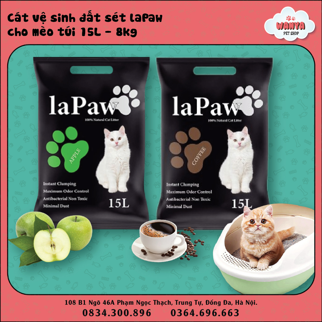 Cát vệ sinh đất sét laPaw cho mèo túi 15L 8kg - Sỉ cho mèo nhiều mùi | Wanya Pet shop