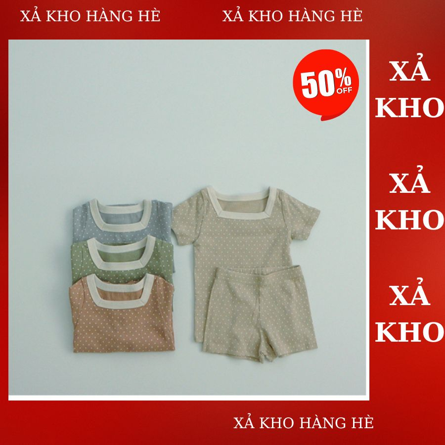 Bộ quần áo bé trai bé gái chấm bi chất cotton co giãn phong cách hàn quốc 5-13kg