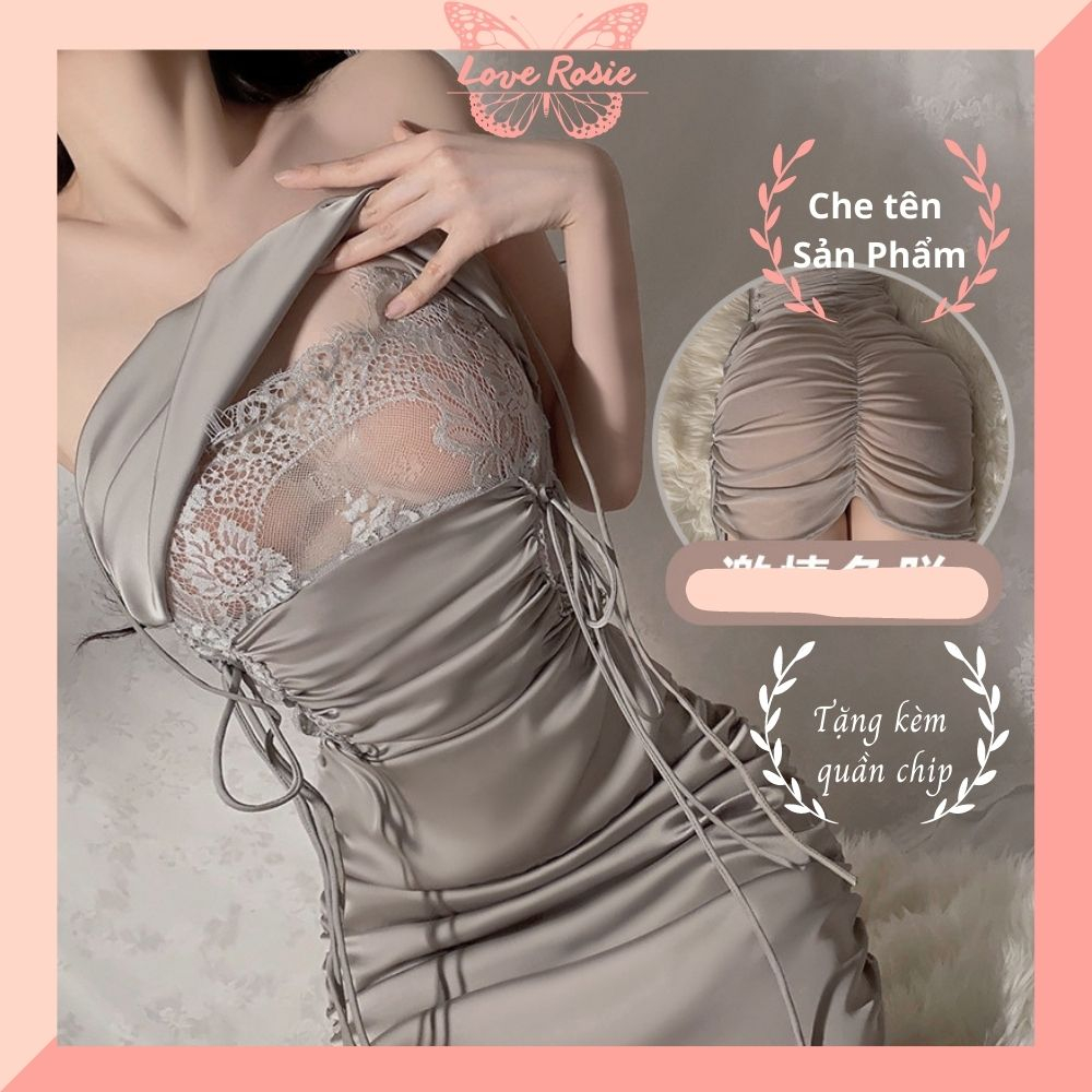 Đầm ngủ nữ hai dây lụa satin sexy cao cấp, Váy ngủ sexy mặc nhà hở lưng gợi cảm quyến rũ LOVE ROSIE V34