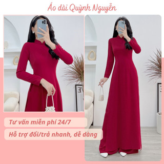  Áo dài trơn áo dài lụa mỹ cổ truyền thống trơn màu đỏ đô 2 tà tay dài tà A co dãn trẻ trung mịn mát MÃ T11 