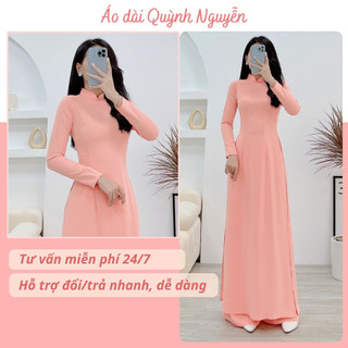 Áo dài trơn, áo dài lụa mỹ cổ cao tay lỡ áo dài nữ màu hồng cam trẻ trung MÃ T13