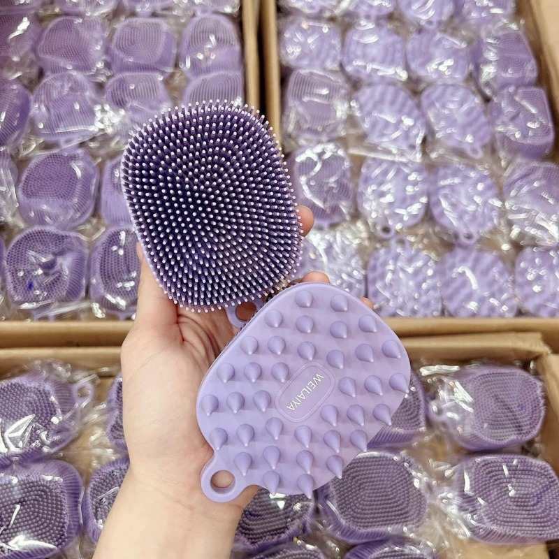 Lược tắm gội Weilaiya 2 trong 1, lược gội đầu silicon mềm mại giúp massage da dầu tẩy da chết body dịu nhẹ