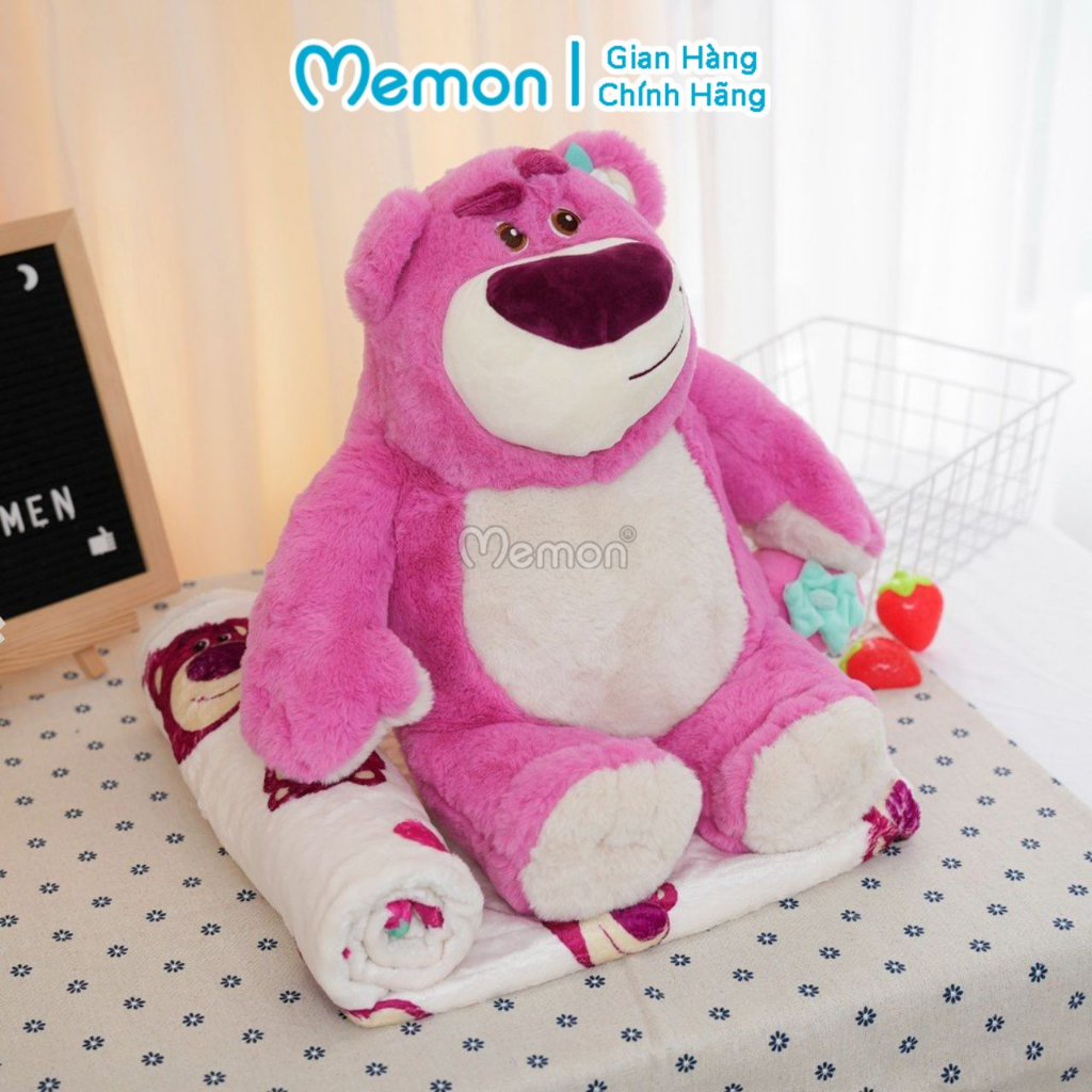 Gối Chăn Mền Lotso Cầm Dâu Đầu Gắn Hoa Dễ Thương Cao Cấp Memon