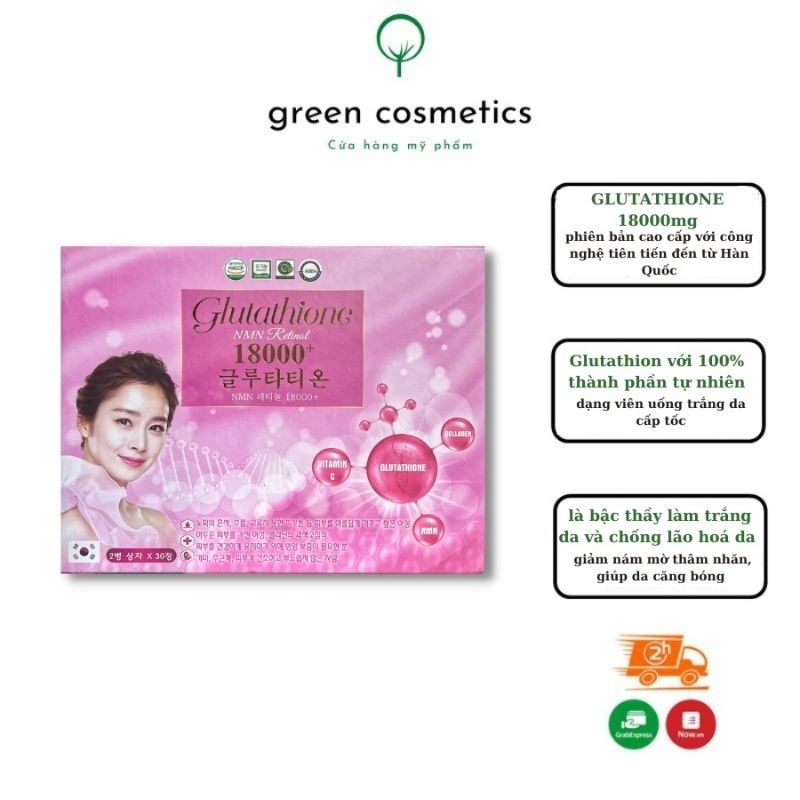 GLUTATHION 18000mg Viên Uống Trắng Da Cấp Tốc Giảm Nám Mờ Thâm