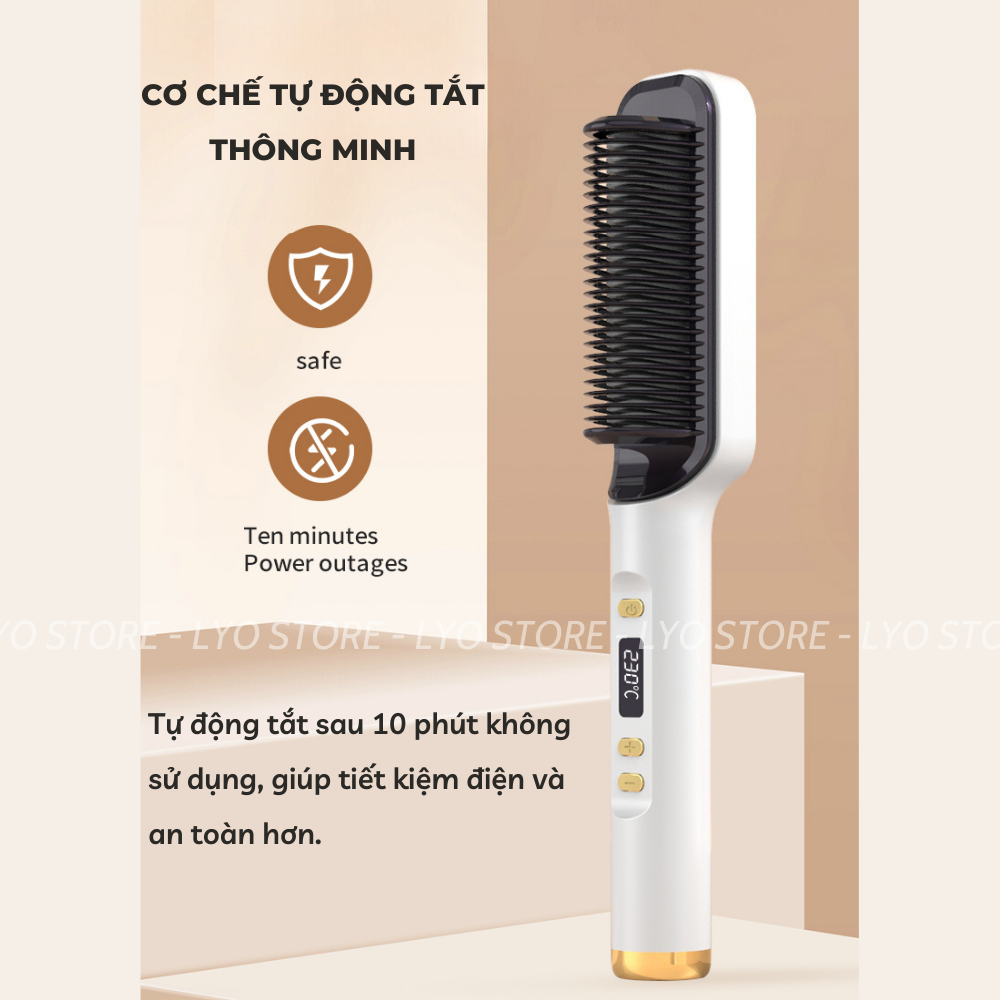 Lược điện ion âm chải thẳng tóc, uốn duỗi tự nhiên, Lược điện cao cấp mẫu mới 2023 chống bỏng, màn LCD hiển thị nhiệt độ