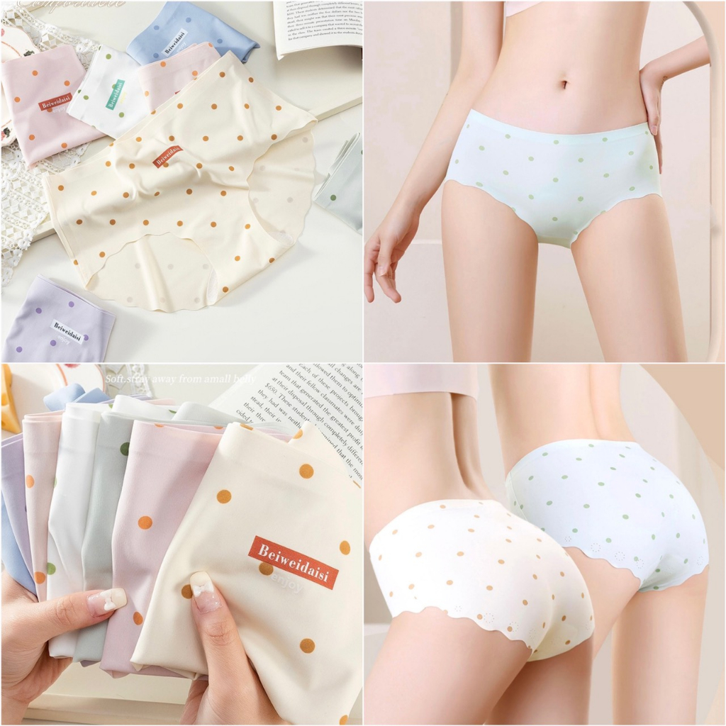 Quần Lót Nữ Đúc Su Chấm Bi Viền Sóng Tàng Hình Chữ Thể Thao Myna 1026