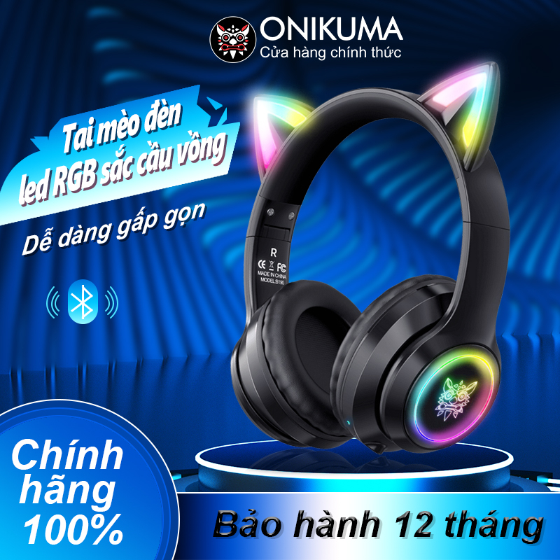 Tai nghe chơi game không dây Bluetooth tai mèo ONIKUMA B90 Đen với micrô có thể thu vào đèn RGB