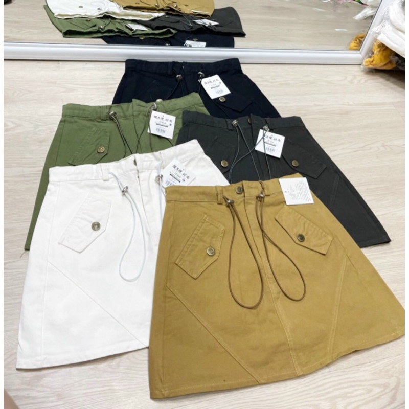 Chân váy chữ A Kaki dây rút có lót quần bên trong
