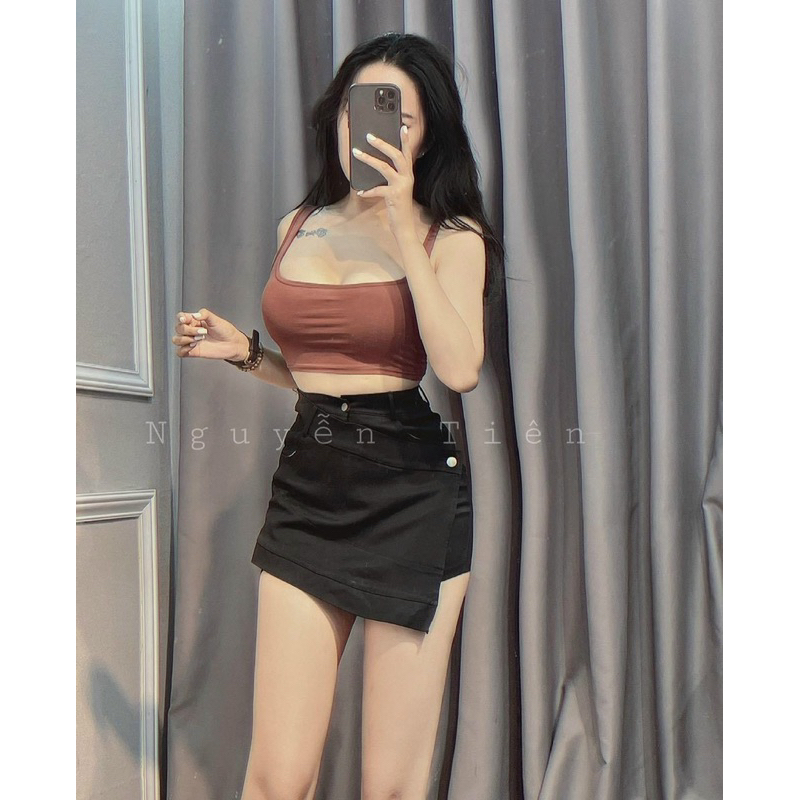 Chân váy chữ A Kaki dây rút có lót quần bên trong