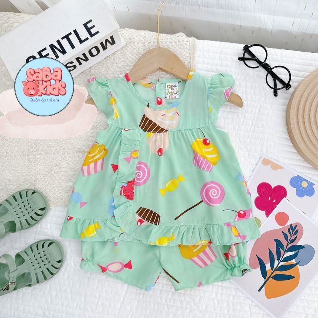 Bộ Tôn Lanh Cho Bé Gái Chất Tole SABAKIDS Cánh Xòe Mỏng Nhẹ Xinh Xắn Mặc Hè Cho Bé