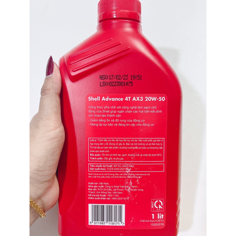 Nhớt 4T xe máy Shell Advance 20w-50 AX3, nhớt Shell con sò đỏ
