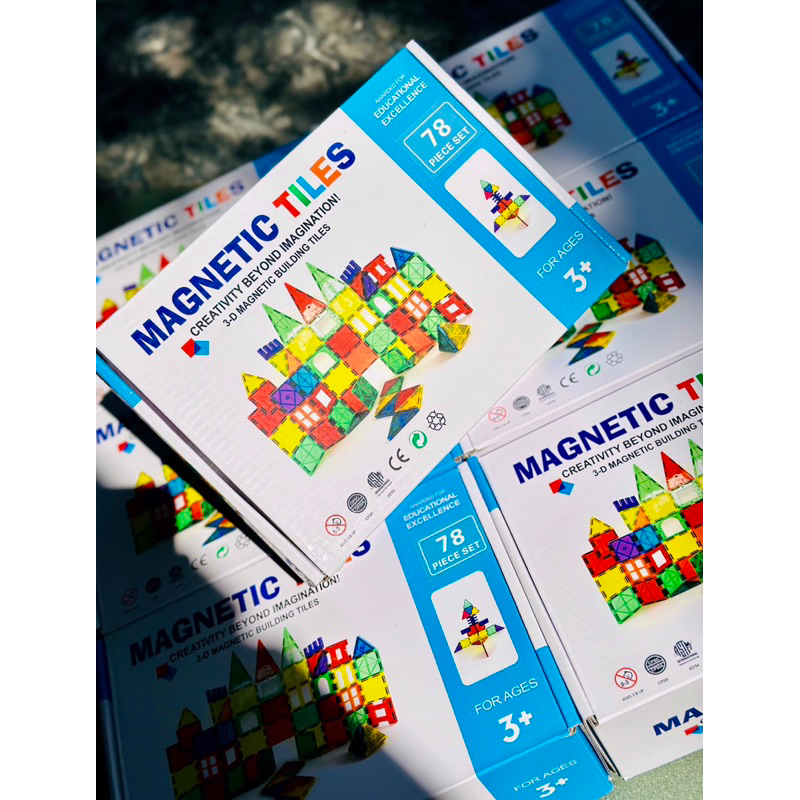 💥 Bộ đồ chơi xếp hình nam châm miếng ghép từ tính trong suốt Magnetic Tiles 78pcs chi tiết tòa nhà, lâu đài