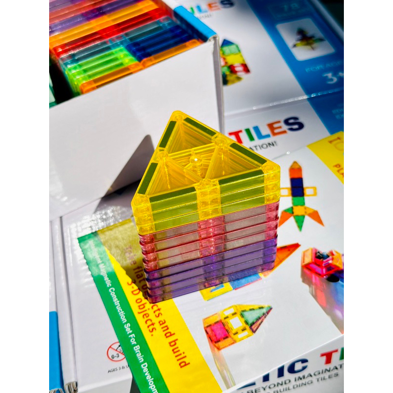 💥 Bộ đồ chơi xếp hình nam châm miếng ghép từ tính trong suốt Magnetic Tiles 78pcs chi tiết tòa nhà, lâu đài