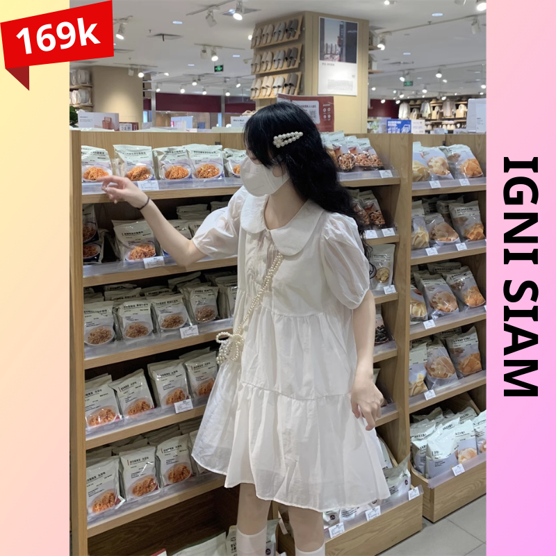 Đầm váy babydoll cổ tiểu thư giấu bụng váy công chúa chất voan óng