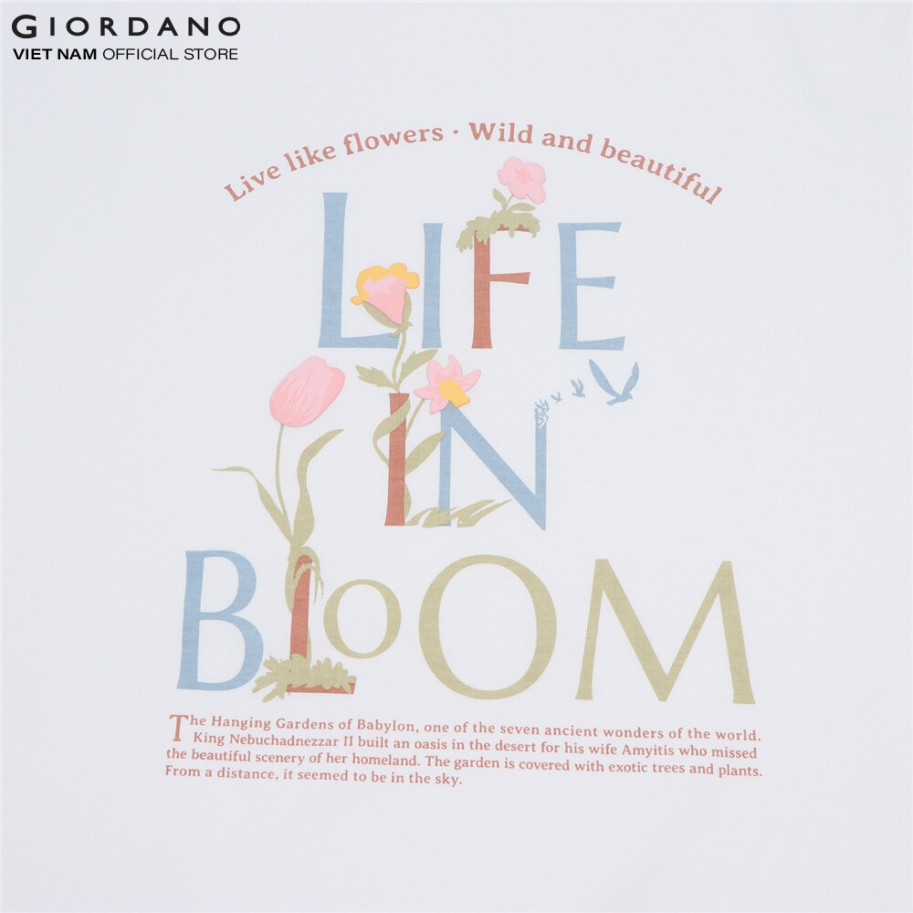 Áo Thun Nữ In Hình Nổi Ngắn Tay Life in Bloom Print Tee Giordano 05393206