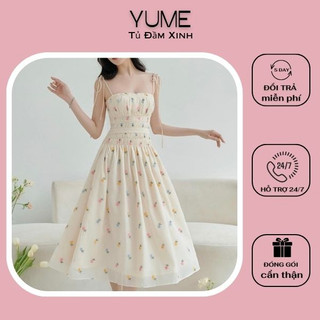 Đầm 2 dây cột nơ họa tiết hoa thêu sexy dáng dài tôn eo - yume y0758