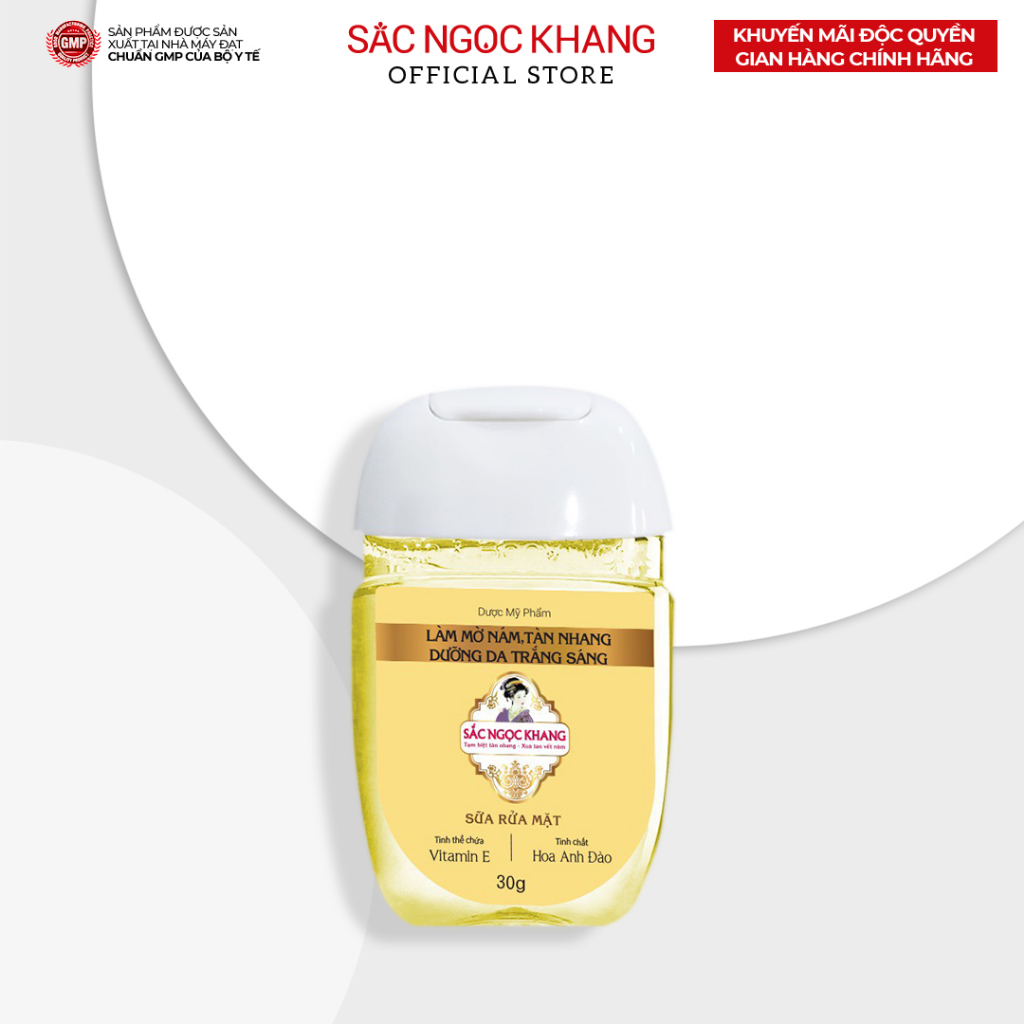 Sữa rửa mặt Sắc Ngọc Khang 30g chiết suất hoa anh đào giúp làm sạch dịu nhẹ cho làn da mịn màng tươi sáng