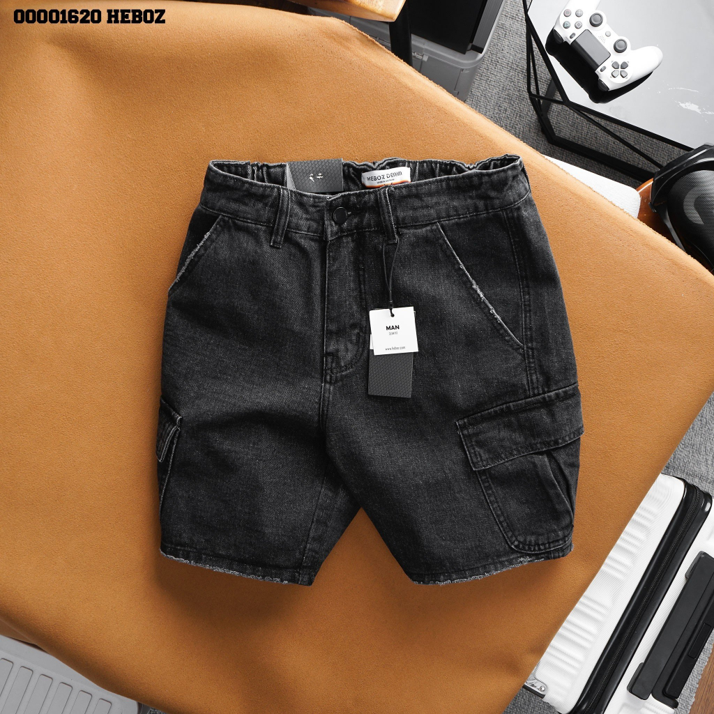 Quần short jean túi hộp lưng thun Heboz 2M chất denim cao cấp trẻ trung phong cách - 00001620