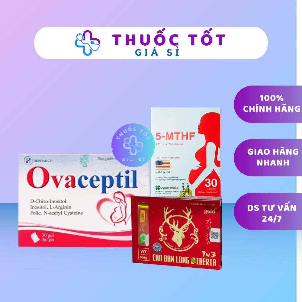 [Combo Bổ Trứng] Cao Ban Long Siberia Tw3, 5 Mthf, Ovaceptil, hỗ trợ đa nang buông trứng, tăng cường nội tiết, thụ thai