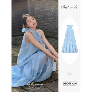 (ORDER) Váy voan cổ yếm thắt nơ dáng suông xòe dài dập viền nhún đuôi cá sang trọng tiểu thư kiểu Pháp