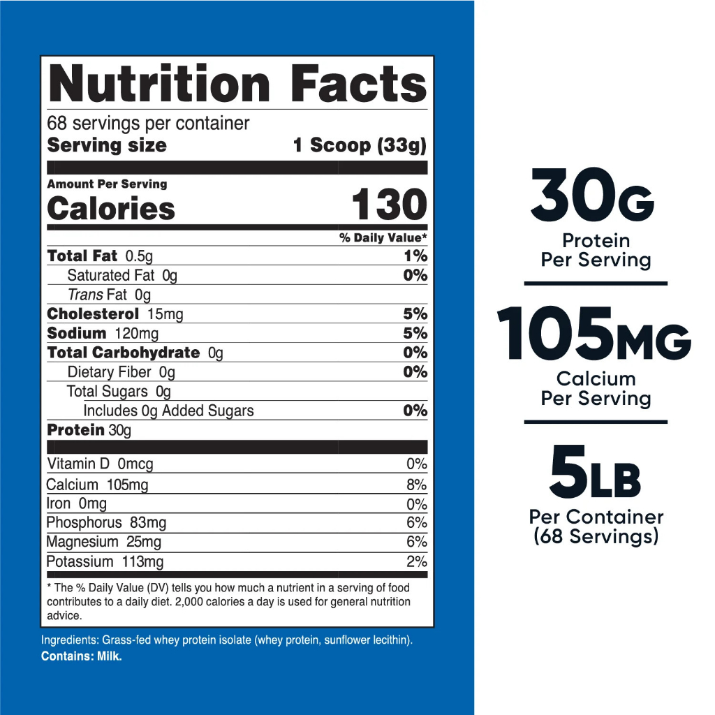 Bột đạm whey Nutricost GRASS-FED WHEY PROTEIN ISOLATE 5Lbs