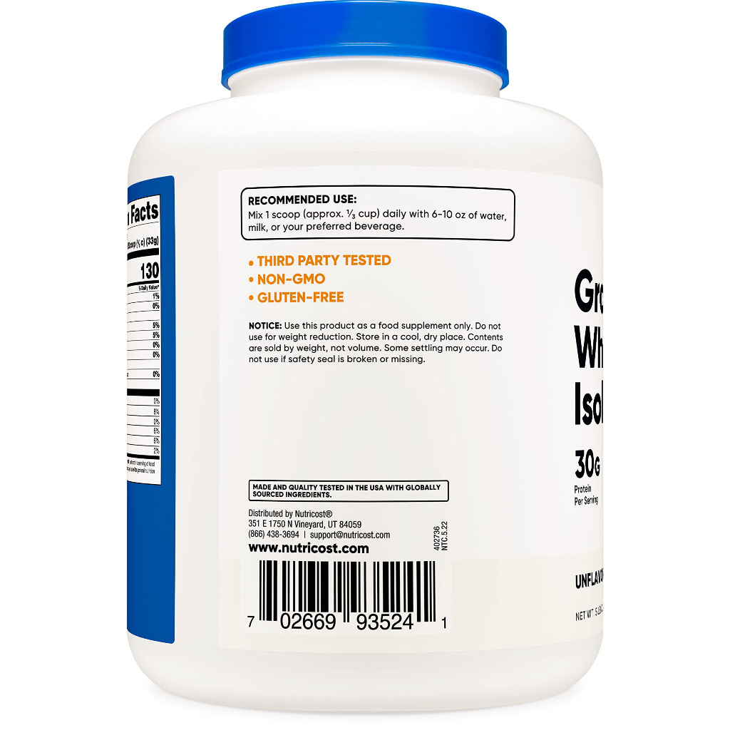 Bột đạm whey Nutricost GRASS-FED WHEY PROTEIN ISOLATE 5Lbs