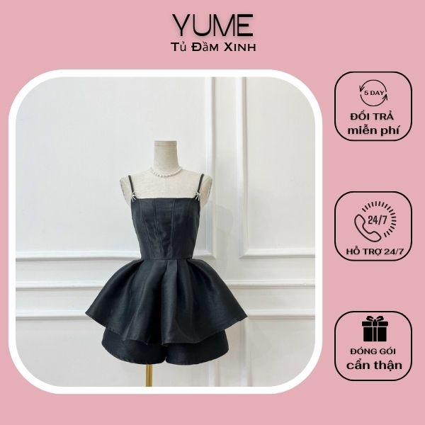 Sét Áo 2 Dây Peplum + Quần Short Taffta Cạp Cao Năng Động Cá Tính Trẻ Trung - Yume Y0672