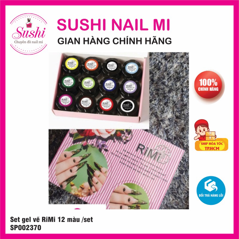 Set gel vẽ 12 màu Rimi, vẽ hoạt hình, design móng  - Sushi nail mi