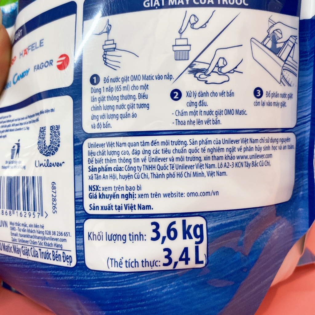 Nước Giặt OMO MATIC Bền Đẹp Hương Lựu Tre 3,6kg/túi