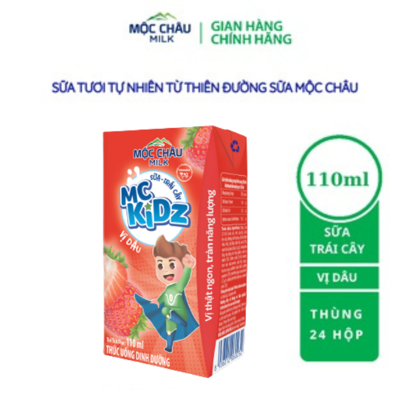 Thùng 24 hộp Sữa trái cây MC Kidz Vị Dâu (110mlx24)