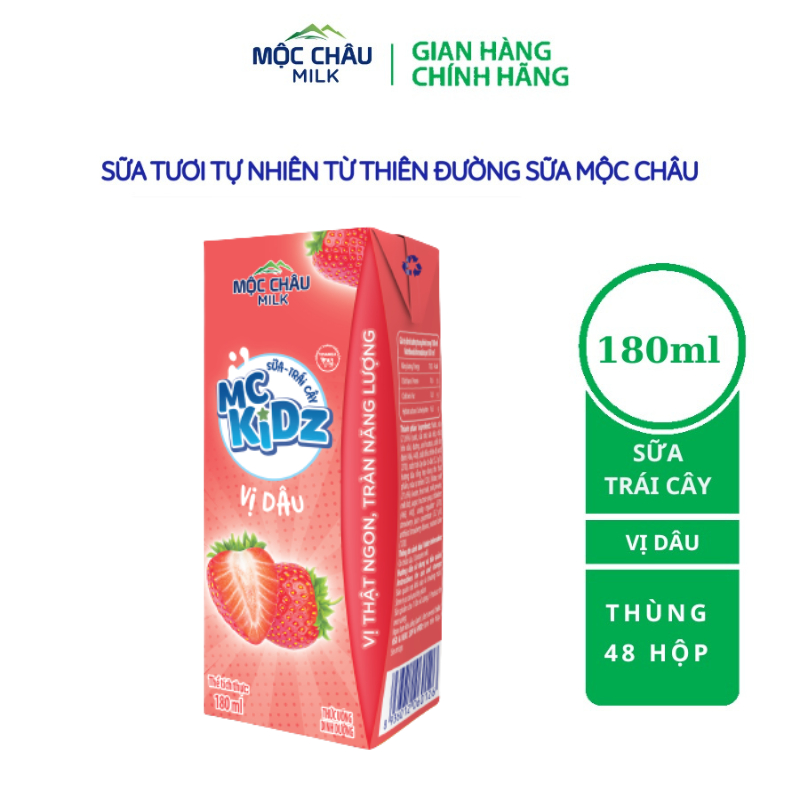 Thùng 48 hộp Sữa trái cây MC Kidz Vị Dâu (180mlx48)