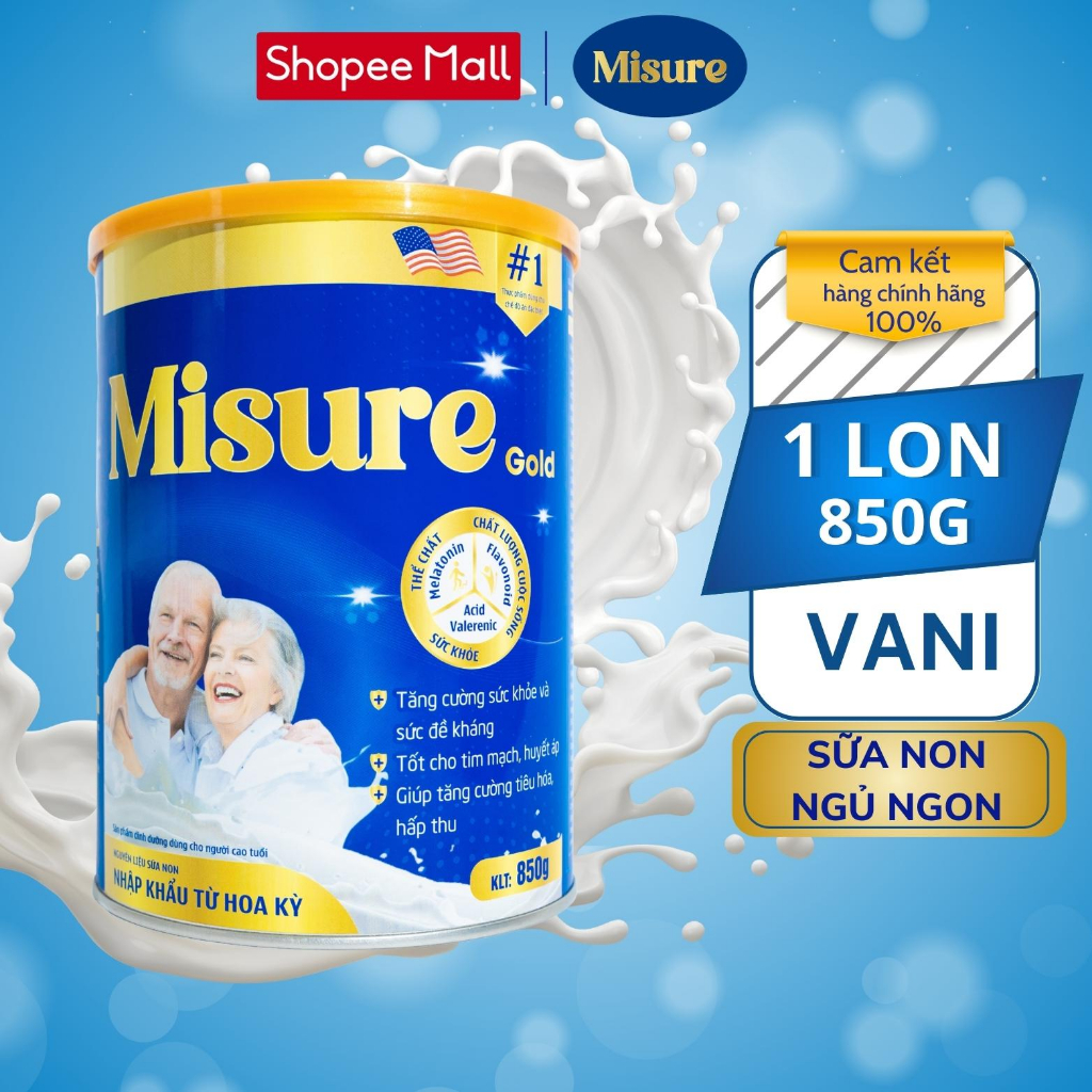 MISURE - Sữa Non Ngủ Ngon MISURE 850G - Hỗ trợ cải thiện giấc ngủ ,bổ sung dinh dưỡng. Công nghệ 100% từ HOA KỲ