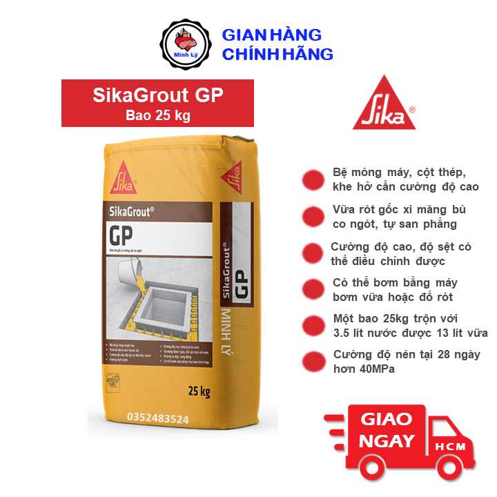 Vữa Rót Cường Độ Cao SikaGrout GP Không Co Ngót Bao 25kg Sika