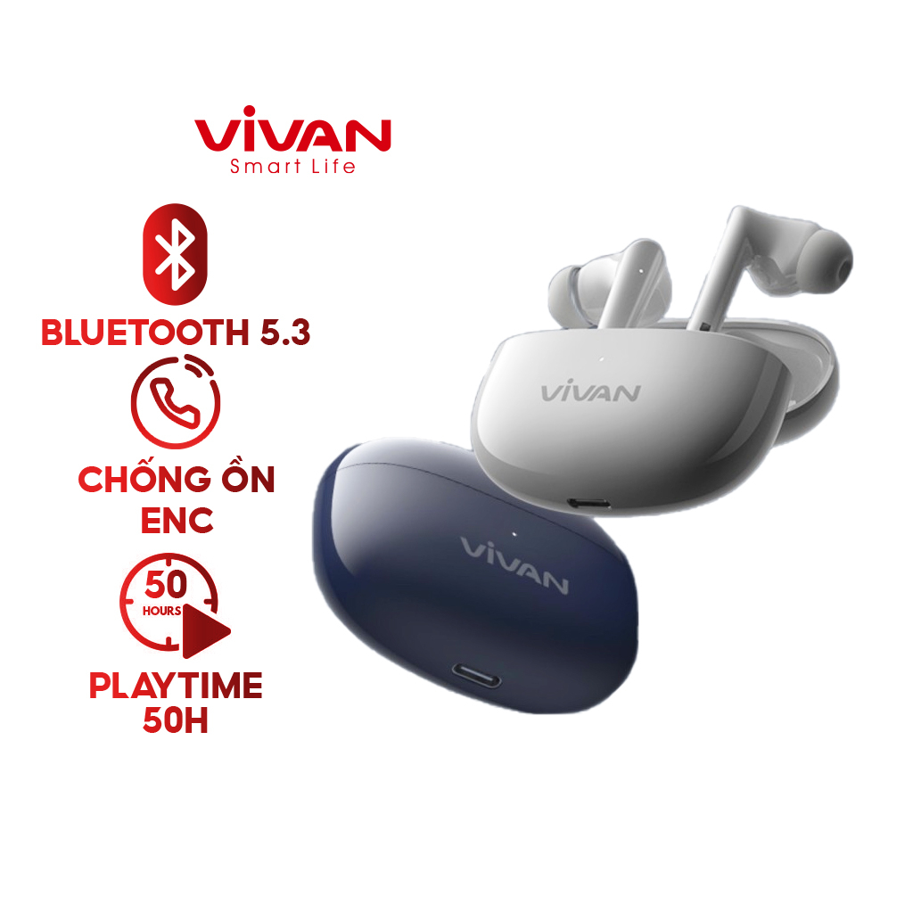 Tai Nghe Bluetooth VIVAN Liberty T220Plus 2 Màu Midnight/ White 4 Mic Chống Ồn, Màng Loa Cao Cấp - BẢO HÀNH 12 THÁNG