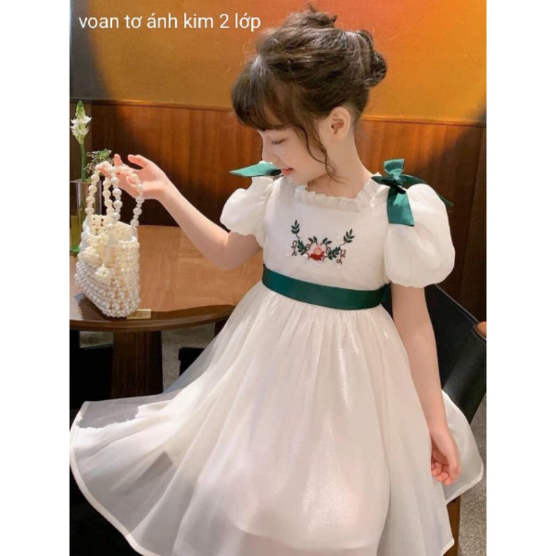 Váy đầm đi tiệc bé gái dễ thương haivanco đến 40 kg mềm mại thoáng mát dáng xòe voan tơ phối ren thời trang cá tính
