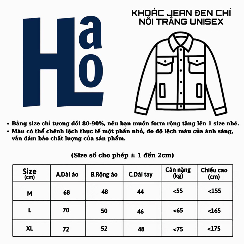 ÁO KHOÁT JEANS  ĐEN CHỈ NỔI TRẮNG HOT TREND HALO KAKI