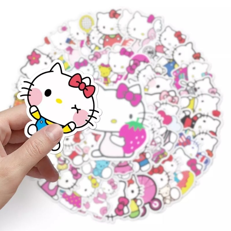 Bộ 50 hình dán sticker hello kitty cute cho bé dán điện thoại, vali, mũ bảo hiểm, laptop, chất liệu decal Vinyl cao cấp