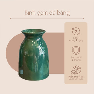 Bình gốm đế bằng GHOME men xanh cắm hoa trang trí phòng khách sang trọng BH23 M4