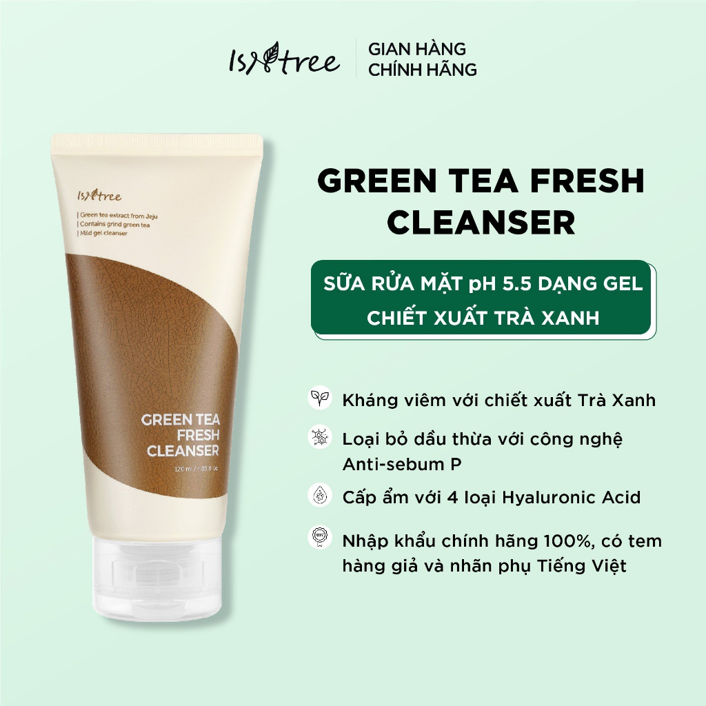 Sữa rửa mặt chiết xuất trà xanh ISNTREE Green Tea Fresh Cleanser 120ml