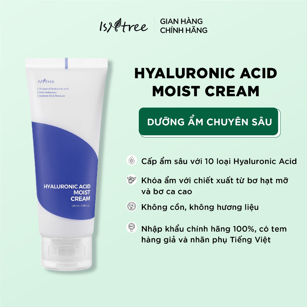 Kem dưỡng cấp ẩm sâu ISNTREE Hyaluronic Acid Moist Cream 100ml