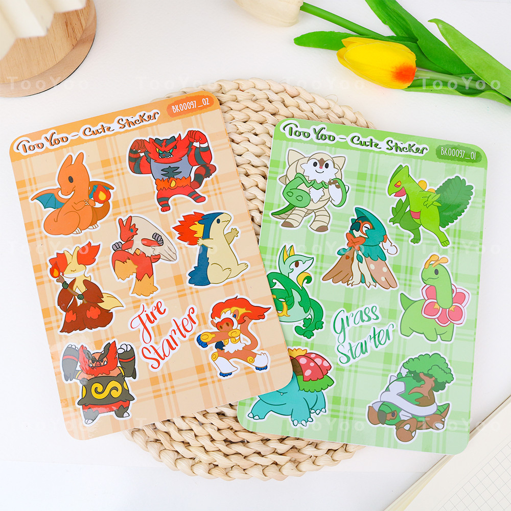 Tấm sticker Pokemon Starters nhiều mẫu dễ thương cute TooYoo BK00097
