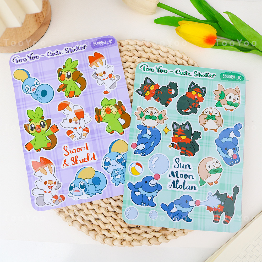 Tấm sticker Pokemon Starters nhiều mẫu dễ thương cute TooYoo BK00097