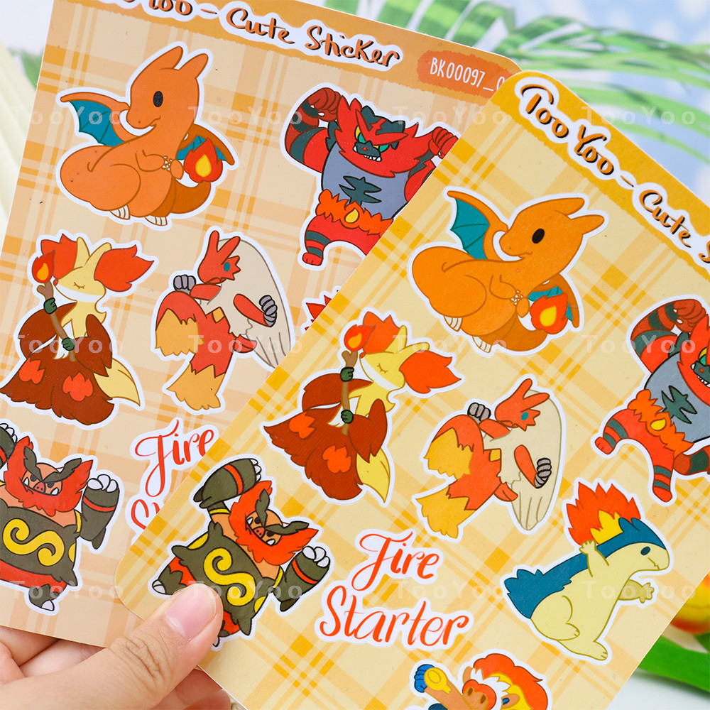 Tấm sticker Pokemon Starters nhiều mẫu dễ thương cute TooYoo BK00097