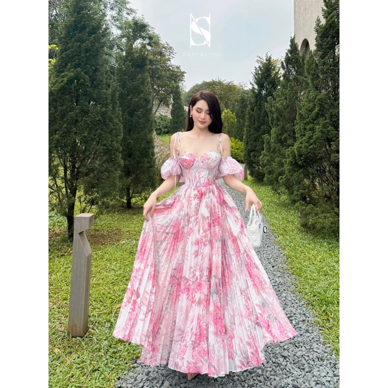 Đầm maxi công chúa dập ly Tiana