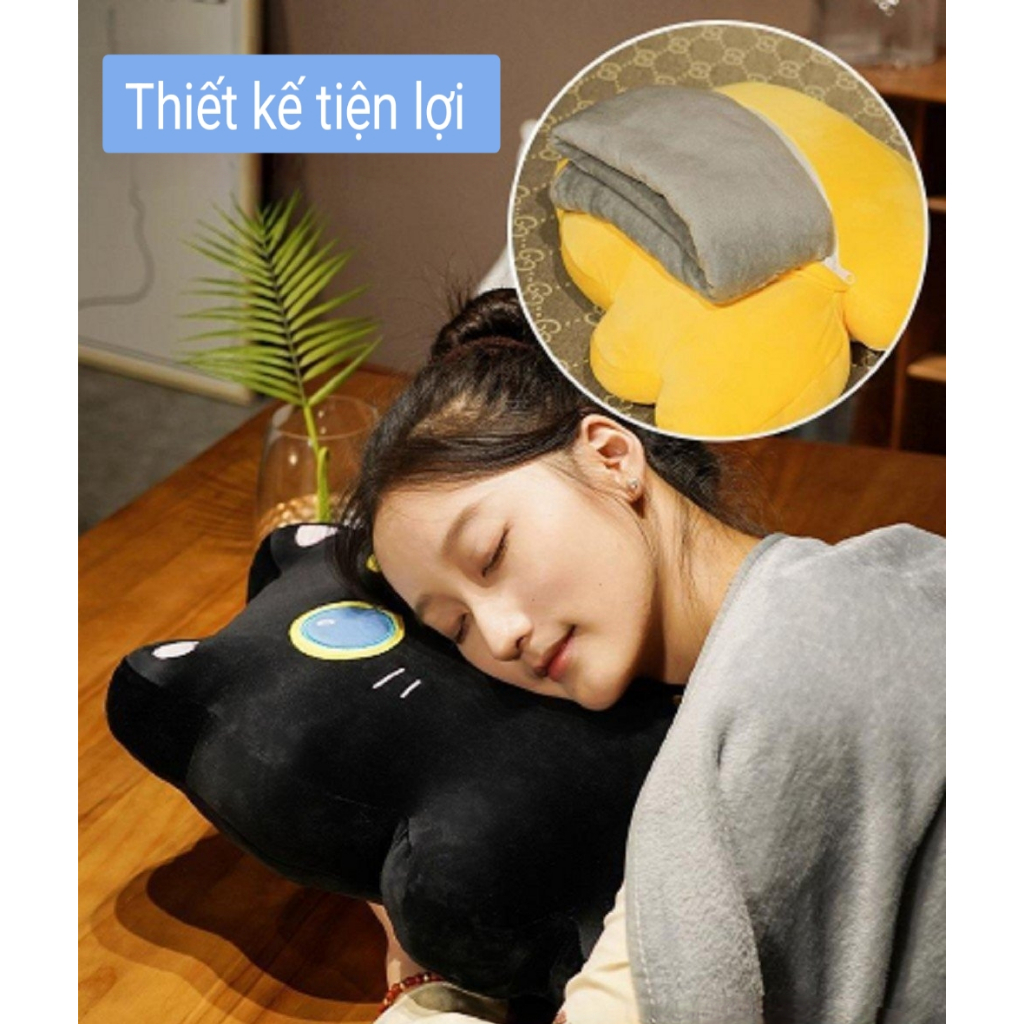 Bộ chăn mền 3 trong 1 Mèo Bánh Quy Siêu Hot Siêu dễ thương chăn lông 2 mặt mịn