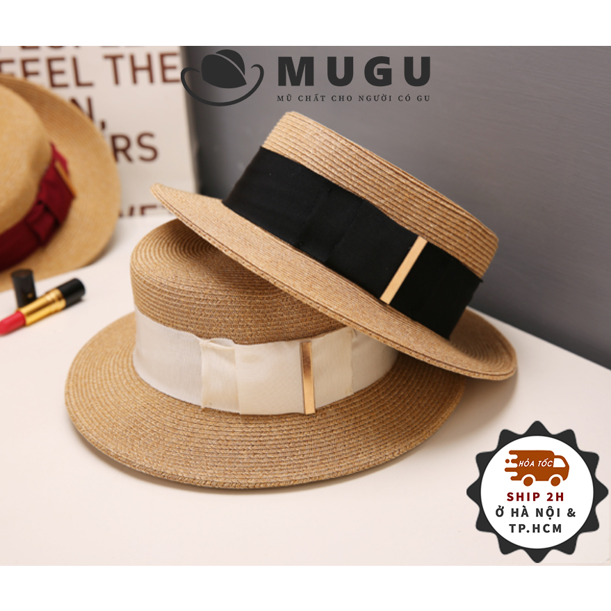 Mũ Cói Nữ Đan MC31 Tự Nhiên Cao Cấp Mugout - Nón Phớt Nữ Đi Biển Rộng Vành Chất Cói