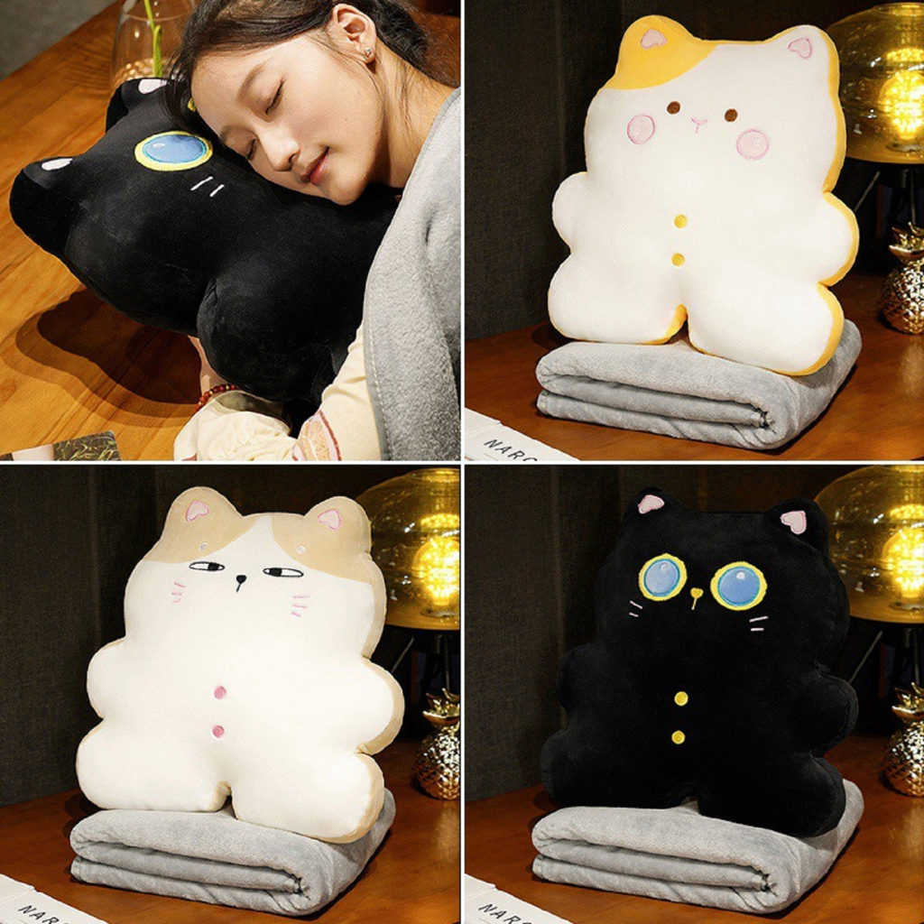 Bộ chăn mền 3 trong 1 Mèo Bánh Quy Siêu Hot Siêu dễ thương chăn lông 2 mặt mịn