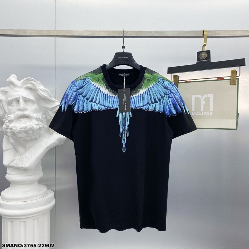 Áo Phông burlon Nam Nữ In Họa Tiết Cánh Công Quanh Cổ Chất Liệu Cotton Thấm Hút Mô Hôi 2023