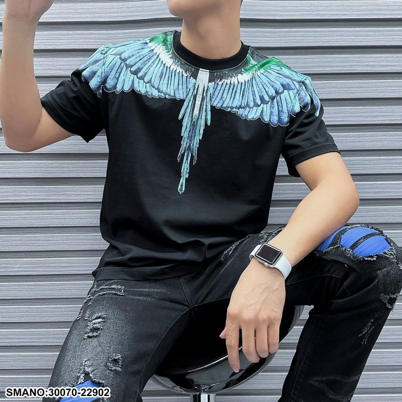 Áo Phông burlon Nam Nữ In Họa Tiết Cánh Công Quanh Cổ Chất Liệu Cotton Thấm Hút Mô Hôi 2023