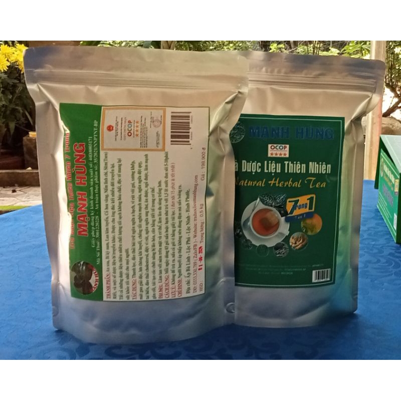 Trà dược Liệu Thiên Nhiên 7 trong 1 Mạnh Hùng - Thanh lọc, đào thải độc tố u hạch... Loại 500g(50 túi lọc)
